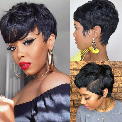 Short Human Hair Wigs Pixie Cut Straight perruque bresillienne for Black Women Machine Made Wigs With Bangs Cheap Glueless Wig