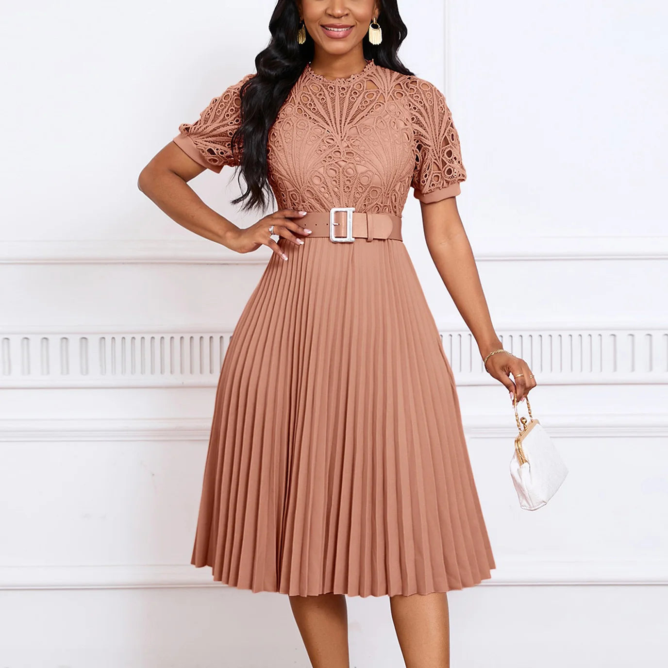 Sleeve Belt Waisted Mid Calf Luxury Female Birthday Party Dress jari