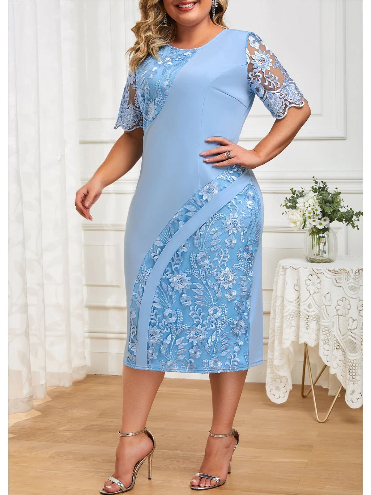 Dress Woman  Floral  Elegant Bodycon Pencil Dress for Wedding Guest jari