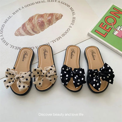 2024 Kids Fashion Bowknot Flats Non-Slip Slippers Baby Girls Footwear Children Summer Slippers Teen Girls Soft Sole Beach Shoes 7