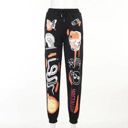 Women Sweatpants Joggers Y2K Harajuku Cartoon Skull Printed Streetwear Sweatpants Pants Casual High Waist Sweatpants 2024 Winter Gs