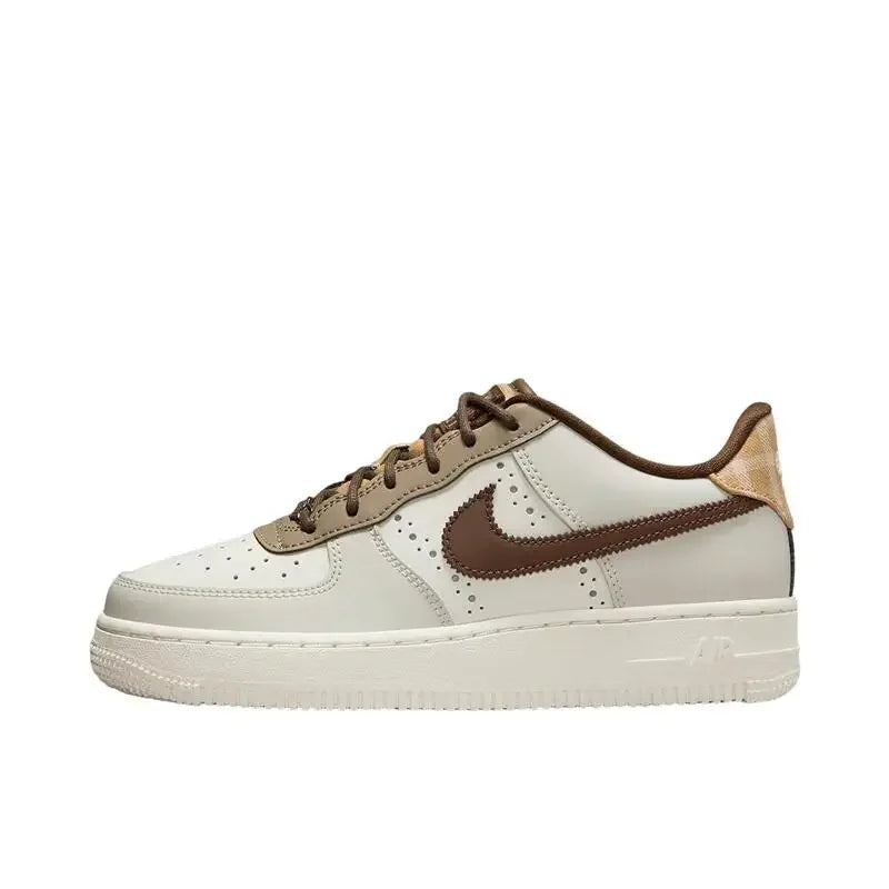 Nike Air Force 1 Men's and Women's Board Shoes Leather Trendy Comfort Anti Slip Wear Resistant Lightweight Low Cut Beige Brown