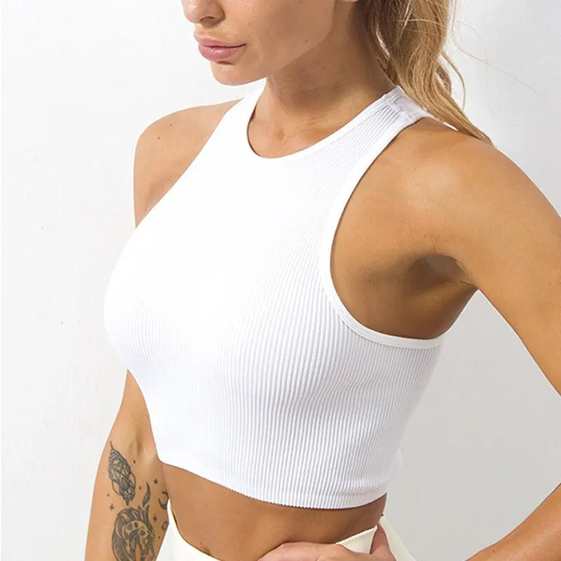 Yoga Vest Women Gym Sports Black White Crop Tops Seamless Streetwear Rib Knit Workout BreathableTank Top Female Without Pads usa