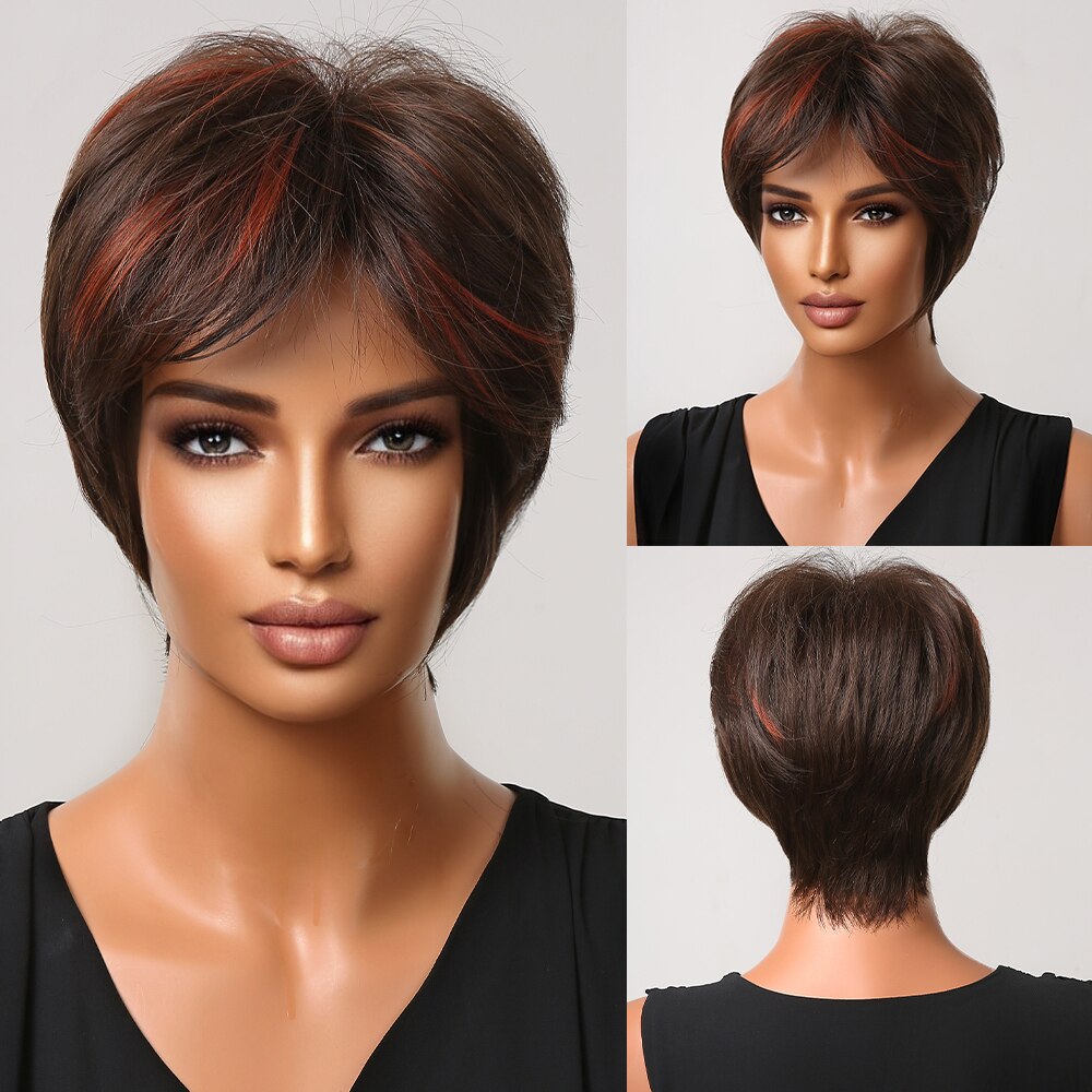 Badon marchand hair Wigs with Side Bangs Pixie Cut Short Straight Synthetic Party Cosplay Wigs for Women