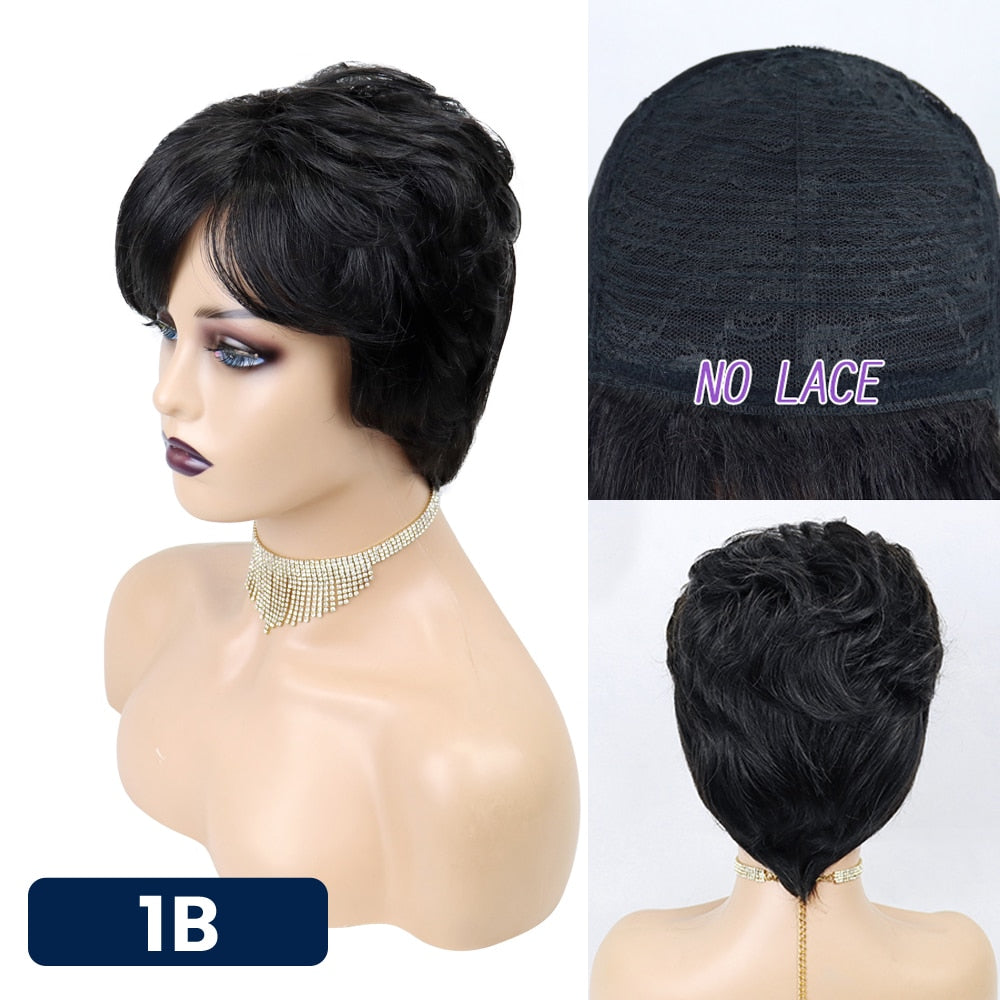 Pixie Cut Wig Human Hair Short  Wig Cheap Human Hair Wigs For Women Full Manchine Made Wig With Bangs Perruque Cheveux Humain