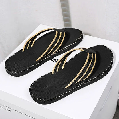 Men Slippers Outside Beach Flat Flip-flop 2023 Summer Casual Slippers Indoor Home Male Anti-slip Shoes Thong Sandals Black