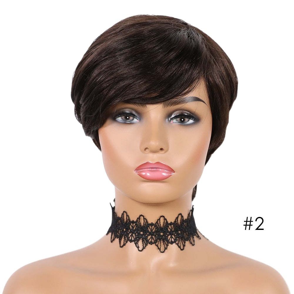 Short Human Hair Wigs Pixie Cut Straight perruque bresillienne for Black Women Machine Made Wigs With Bangs Cheap Glueless Wig