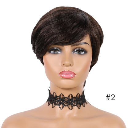 Short Human Hair Wigs Pixie Cut Straight perruque bresillienne for Black Women Machine Made Wigs With Bangs Cheap Glueless Wig