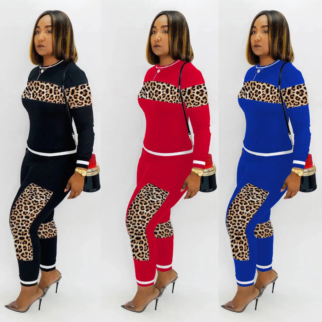 2024 Leopard Camouflage Two Pieces Set Women's Sports Suit Long Sleeve Sweatshirt And Sweatpants Casual Tracksuit  deriluja