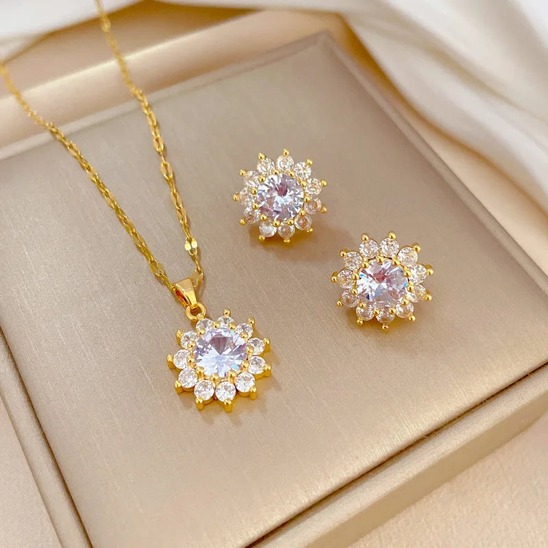 Jewelry Sets With Stone New 18K Gold Plated Sunflower Pendant Necklace for Women Jari