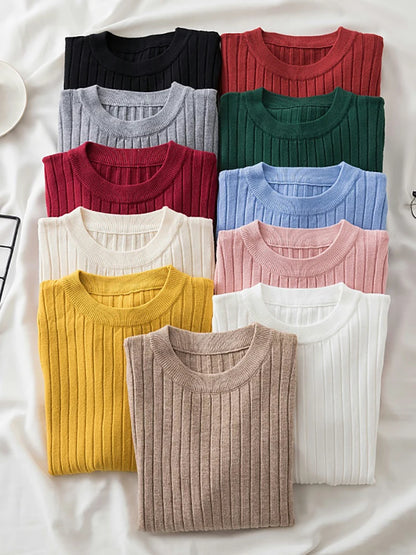 knit soft jumper tops 2024 New Autumn Winter Tops O-Neck Pullovers Sweaters shirt long sleeve Korean Slim-fit tight sweater siter