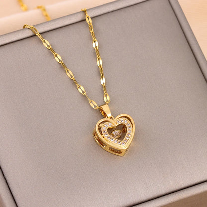 Women Shiny Zircon Geometric Heart Pendant Necklaces Jewelry Gift jari