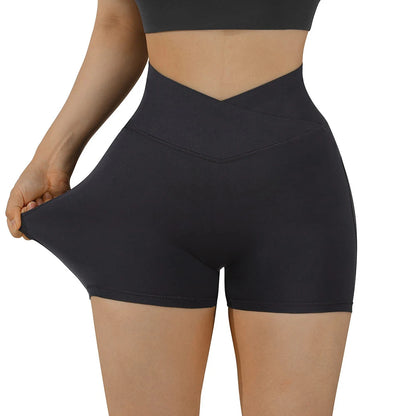 Sexy Seamless Sports Leggings Women Summer Solid Fitness Gym Yoga Shorts Cross V-shaped Waist Quick Dry Running Short Pants kd