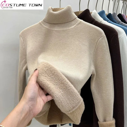 High Necked Sweater for Women with Plush and Thickened 2023 Autumn and Winter New RJ