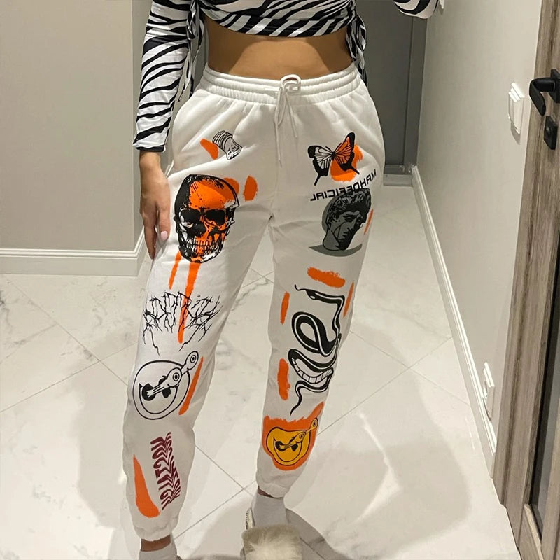 Women Sweatpants Joggers Y2K Harajuku Cartoon Skull Printed Streetwear Sweatpants Pants Casual High Waist Sweatpants 2024 Winter Gs