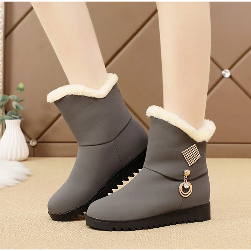 Winter Shoes Woman Non Slip Boots Crystal Casual Ankle Boots Ladies Warm Plush Comfort Female Footwear Fashion kodez