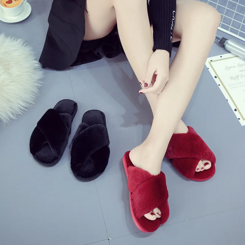 Women Winter Cute  Warm Plush Women Slippers Couple's Indoor Non-slip House Home Cotton Shoes Plush Shoes djam