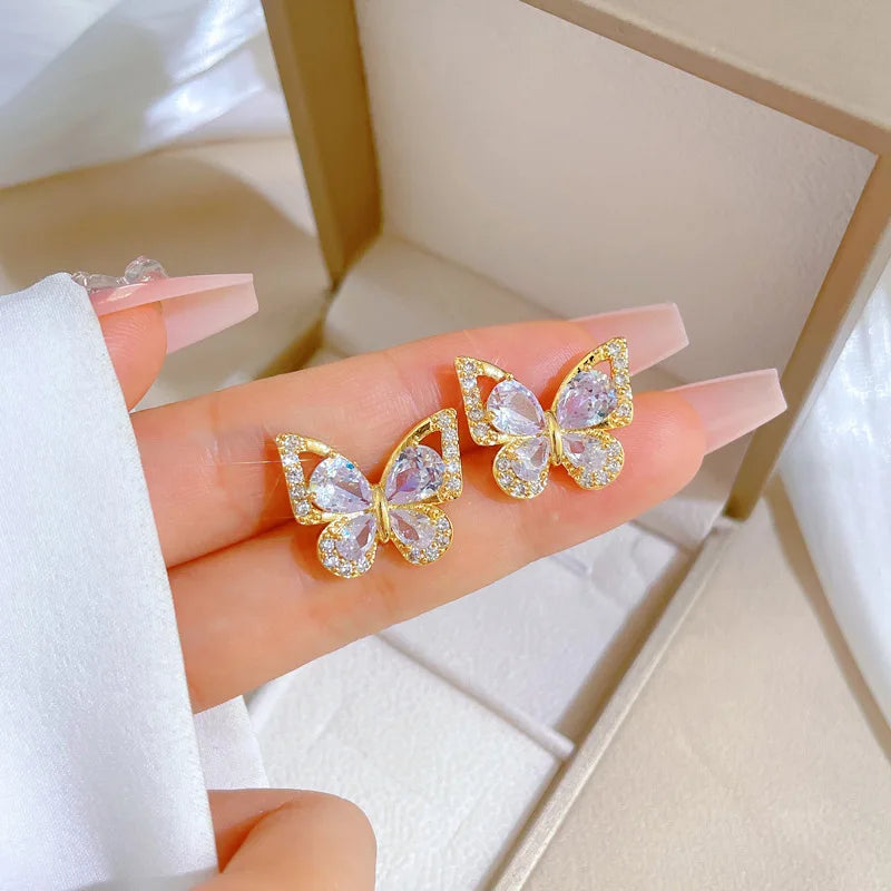 Women Chic Fashion Rhinestone White Clear Butterfly Jewelry Set Jari