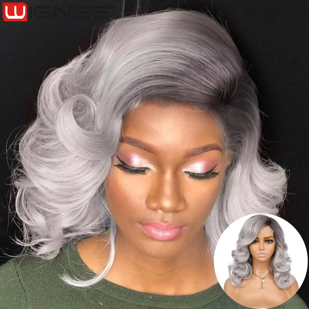 Wignee Body Wave Wig Side Part Synthetic Lace Wigs Ombre 613 Blonde Bob Short Wigs For Black Women Perruque Cosplay Daily Use