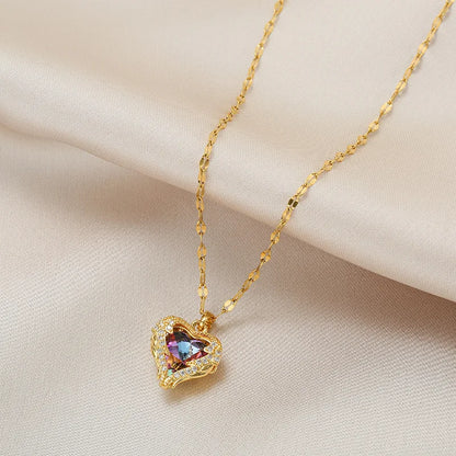 Top Luxury Colorful Crystal Ocean Heart Pendant Necklace For Women Trendy 316L Stainless Steel Jewelry Female Wedding Neck Chain Jari