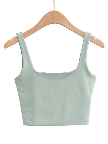 Women  Sleeveless Tops Fashion Short Square Collar Tank Tops asu