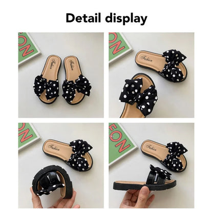 2024 Kids Fashion Bowknot Flats Non-Slip Slippers Baby Girls Footwear Children Summer Slippers Teen Girls Soft Sole Beach Shoes 7