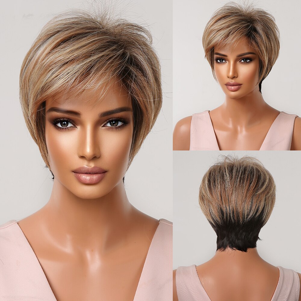 Badon marchand hair Wigs with Side Bangs Pixie Cut Short Straight Synthetic Party Cosplay Wigs for Women