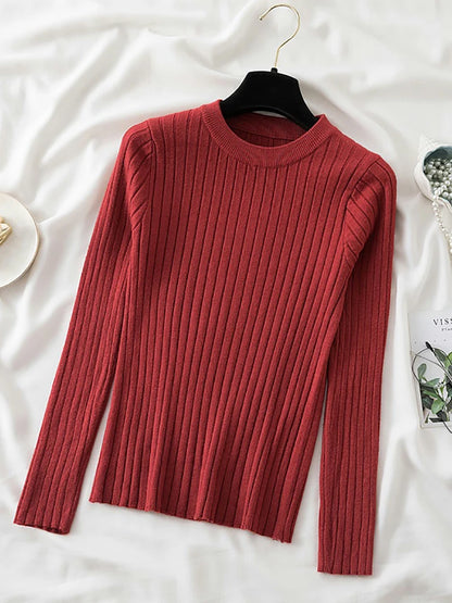 knit soft jumper tops 2024 New Autumn Winter Tops O-Neck Pullovers Sweaters shirt long sleeve Korean Slim-fit tight sweater siter