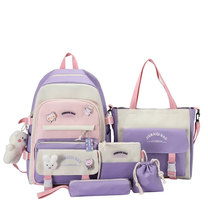 Backpack Set for Girls Large Capacity Middle School Student Schoolbag Set School Backpack Bags for Teenage Students Tutoring Bag