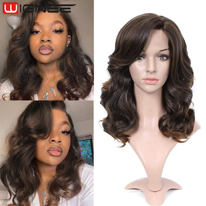 Wignee Body Wave Wig Side Part Synthetic Lace Wigs Ombre 613 Blonde Bob Short Wigs For Black Women Perruque Cosplay Daily Use