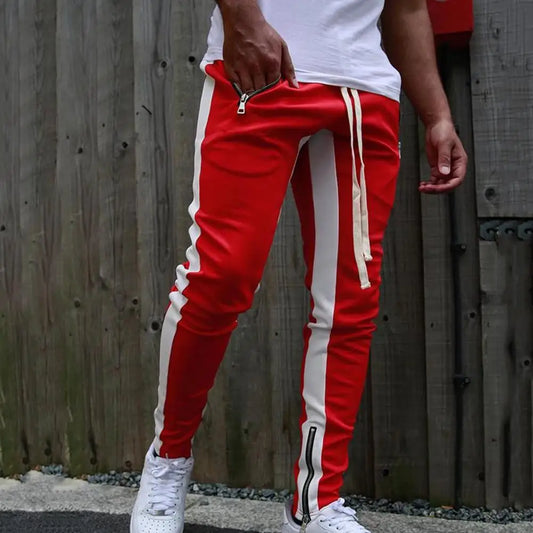 Casual Men Sweatpants Contrast Colors Elastic Waist Male Pants Drawstring Breathable Autumn Trousers for Jogging