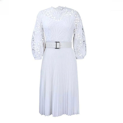 Elegant Lace Patchwork Pleated Hollow Out Sexy Women's Dress African Style Women's Clothing