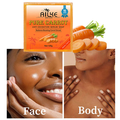 AILKE Organic Brightening Soap, with Carrot, Vitamin C&E, Cleaning, Moisturizing, Smooth and Soft Skin, for Face and Body Use