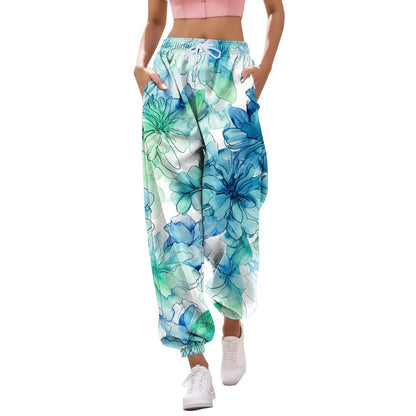 Women Fashion Print Bottom Sweatpants Pockets High Waist Sporty Gym Athletic Fit Jogger Pants Trousers Plus Size Home Pants Gs