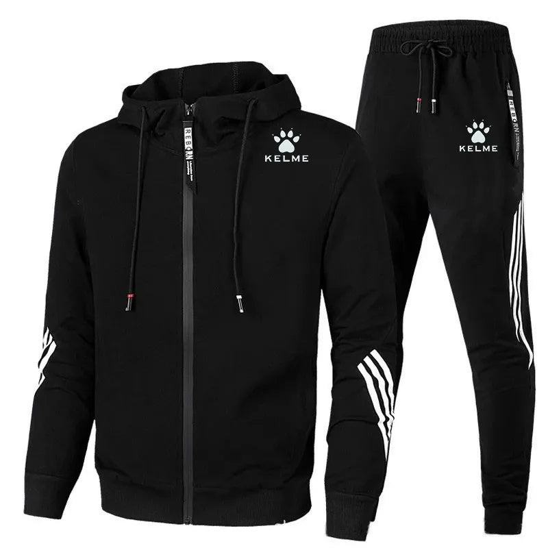 2023 Brand KELME Men's Handsome Zipper Hoodie Set + 2pcs High Quality Casual Sweatpants Fashion Sport Men cho