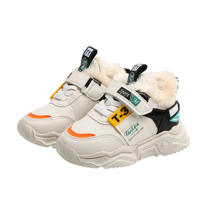 Autumn Winter Girl Children Sport Shoes Breathable Plush Warm Boys Sneakers Boots Soft Light WIth Fur Outdoor Kids Running Shoes kodez