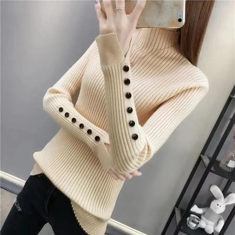 2024 New Women Long Sleeve Turtleneck Autumn Vintage Harajuku Slim Knitted Bottoming Korean Fashion Sweater Female Jumpers 3k