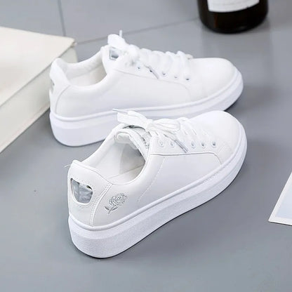 New  Leather Women's White Casual Woman Vulcanize Sneakers Breathable Sport Walking Running Platform Flats Shoes kp