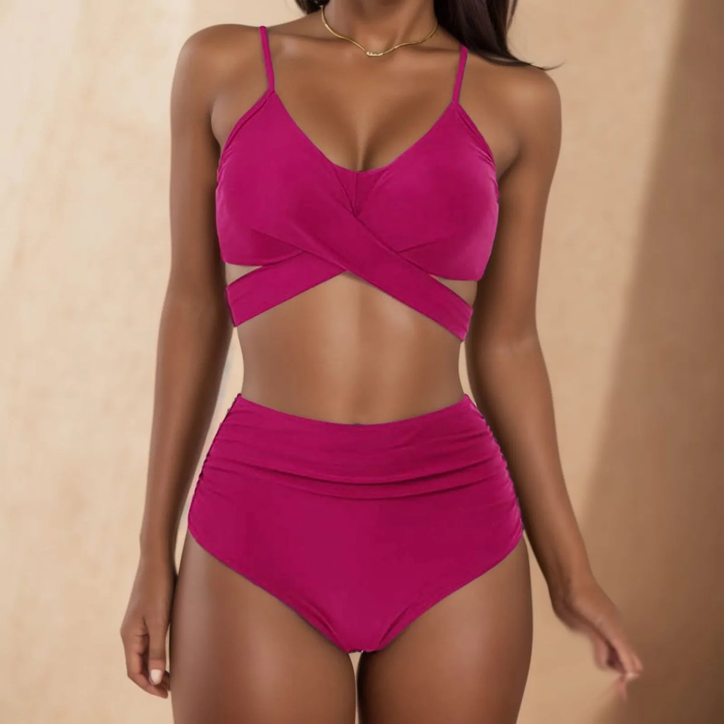 Solid Colour Strappy Bikini Swimsuit Women's Summer Fashion Sexy Hollow Out Three Pointed Swimwear Two Piece Beach Casual Bikini