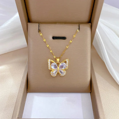 Women Chic Fashion Rhinestone White Clear Butterfly Jewelry Set Jari