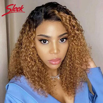 HD Lace Deep Curly Hair Bob Wigs Natural Black Color Lace Front Part Bob Wigs 250% Density Sleek Brazilian Remy Human Hair Wigs