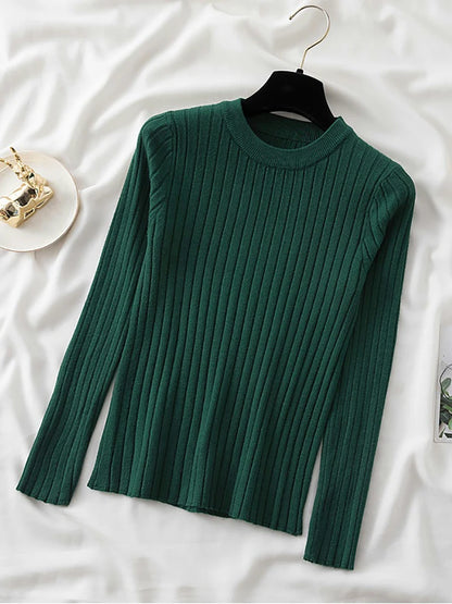 knit soft jumper tops 2024 New Autumn Winter Tops O-Neck Pullovers Sweaters shirt long sleeve Korean Slim-fit tight sweater siter