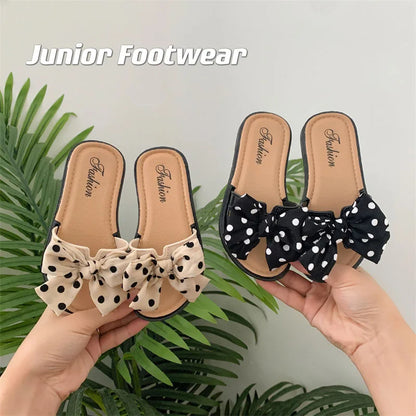 2024 Kids Fashion Bowknot Flats Non-Slip Slippers Baby Girls Footwear Children Summer Slippers Teen Girls Soft Sole Beach Shoes 7