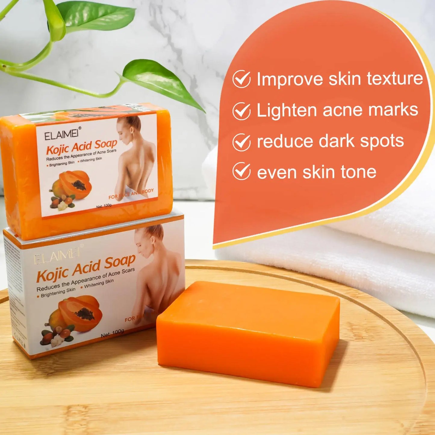 100g Papaya Kojic Acid Soap Deep Cleansing Softening Cuticles Lightening Acne Brightening Skin Tone