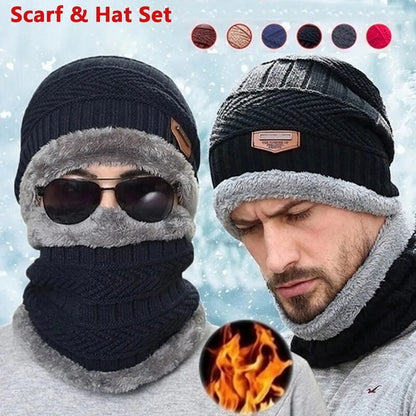 2pcs Ski Cap and Scarf Sets Winter Hat For Men Knitted Hat Thick Wool Neck Scarf Winter Cap Beanie Women Cap Balaclava Mask