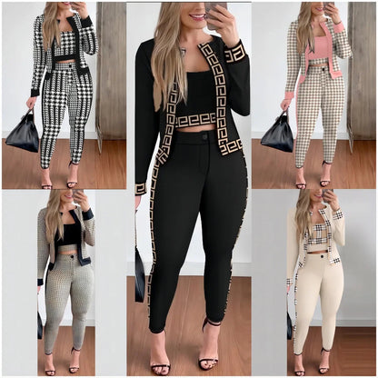 Creative Spring Autumn Street Style European Fashion Women's Clothing Vest Cardigan Leggings Three-Piece Suit Best Seller