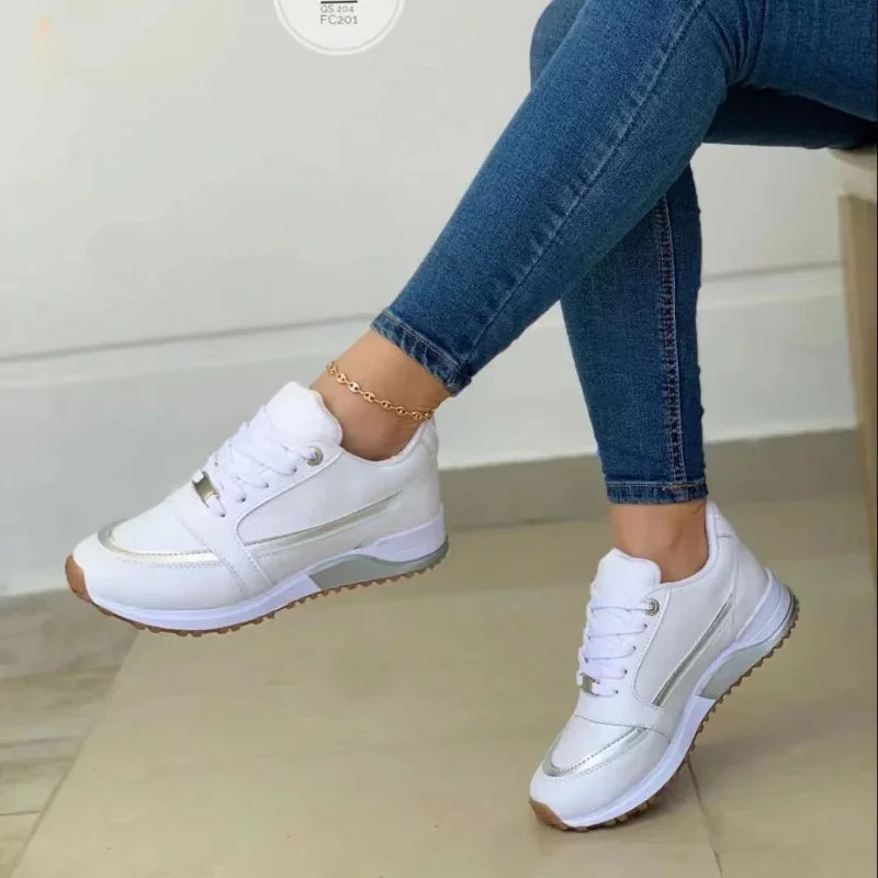 Ladies Sneakers on Sale Fashion Round Toe Flat Platform Shoes Caual Mixed Colors Lace Up Sneakers Outdoor Running Women's Shoes djam