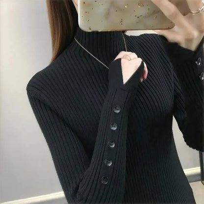 2024 New Women Long Sleeve Turtleneck Autumn Vintage Harajuku Slim Knitted Bottoming Korean Fashion Sweater Female Jumpers 3k