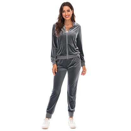 Autumn Winter Women Velour Tracksuit 2 Piece Jogging Pant Sets Hoodie Set Luxury Womens Tracksuit With Hoodie Sportswear Suit 7