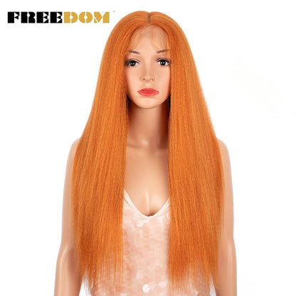 FREEDOM Synthetic Lace Front Wigs For Black Women Yaki Straight Long 26inch perruque Lace Wig Baby Hair Heat Resistant Fiber